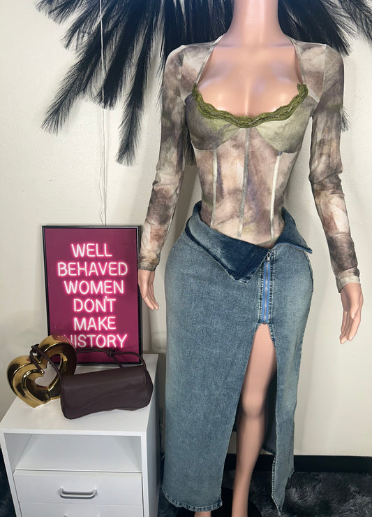 Take A Peak Denim Skirt